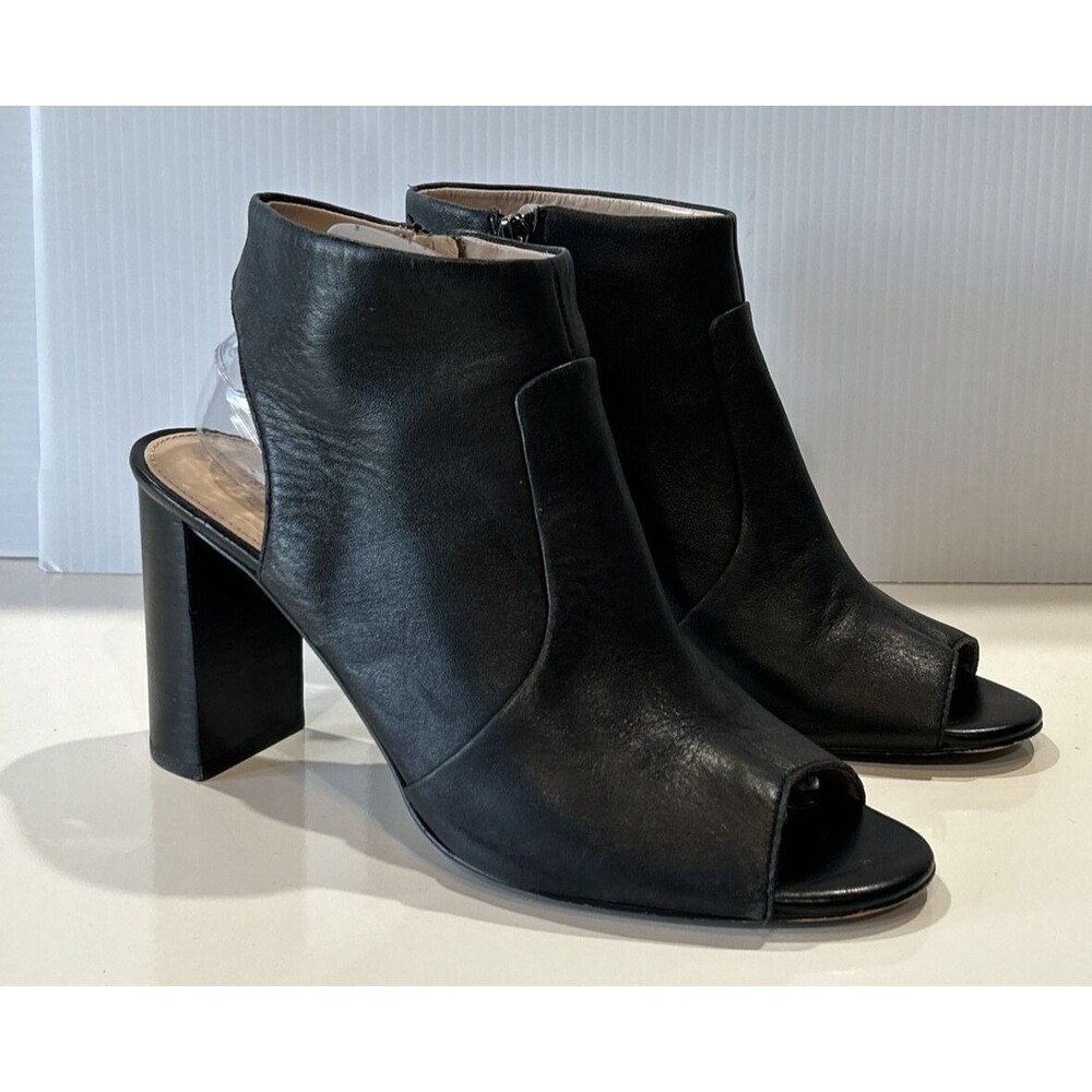 Essex Lane Leather Cut Out Buckle Peep Toe Zip Bootie Chunky Heel Women's 10